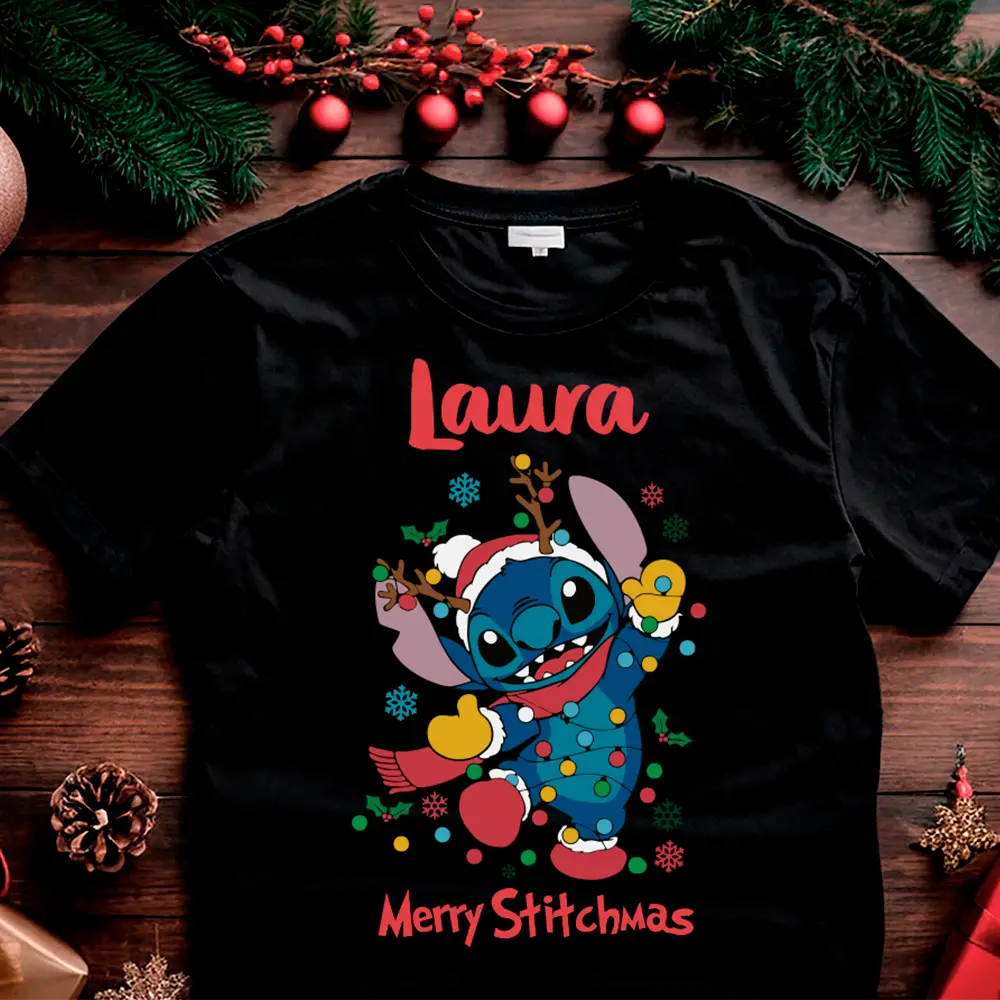 💙 Pack 3 camisetas personalizadas Navidad - Familia Stitch - Imagen 2