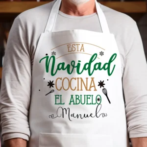 Delantal personalizado “Esta Navidad cocina el abuelo” con caja regalo 🎄