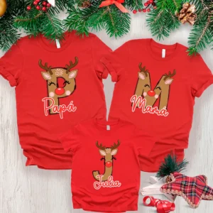 🦌 Pack 3 camisetas personalizadas Navidad - Familia de renos
