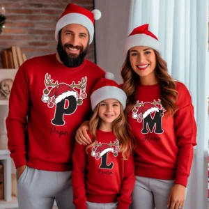 Pack de 2 sudaderas navideñas personalizadas familia 🎅 | Iniciales con gorro de Papá Noel
