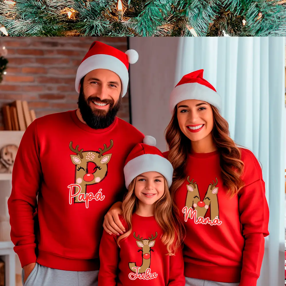 Pack sudaderas navideñas personalizadas “Familia Reno Alfabeto” 🦌🎄 - Imagen 3