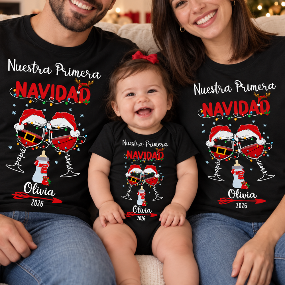Pack familiar “Nuestra primera Navidad juntos 2026” Diseño Copas Brindis - Imagen 2