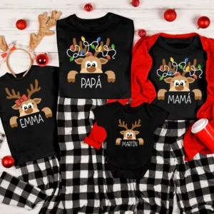 🦌 Pack 3 camisetas personalizadas Navidad - Familia de renos con luces