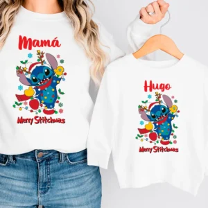 💙 Pack 2 Sudaderas Personalizadas Navidad 2025 — Diseño Stitch 🎄