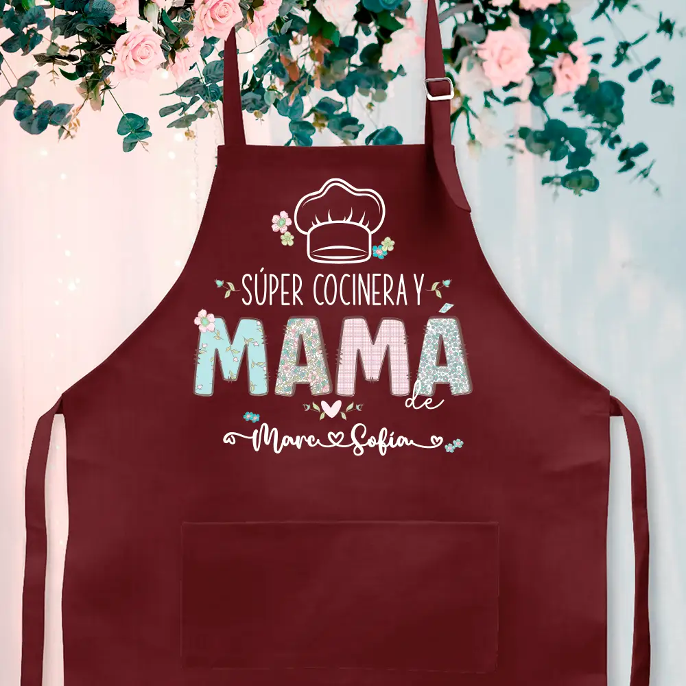 Delantal personalizado "Súper cocinera y mamá de" - Imagen 2
