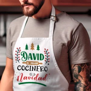 Delantal personalizado “El mejor cocinero/a de la Navidad” con caja regalo 🎄