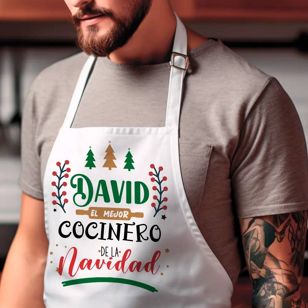 Delantal personalizado “El mejor cocinero/a de la Navidad” con caja regalo 🎄