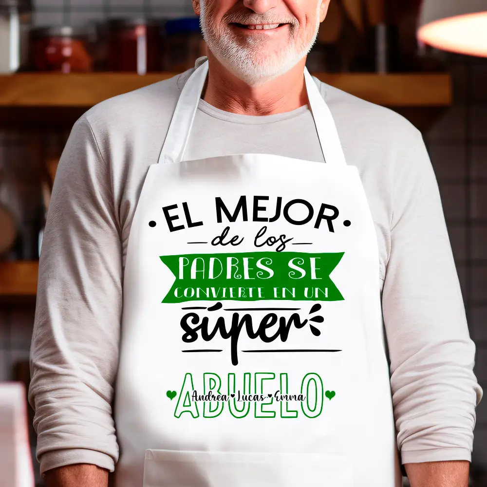 💚 Delantal Personalizado “El mejor de los padres se convierte en un súper abuelo”