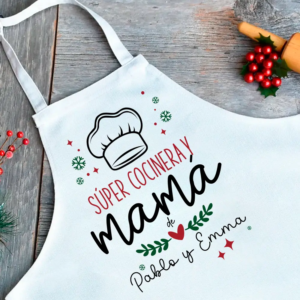 Delantal personalizado “Súper cocinera y mamá de…” con caja regalo 🎁 - Imagen 2