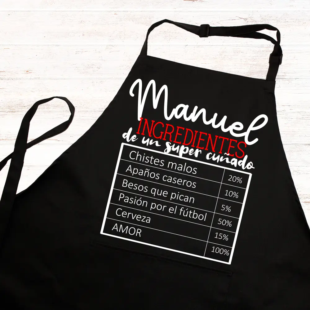 Delantal personalizado "Ingredientes para un súper cuñado"
