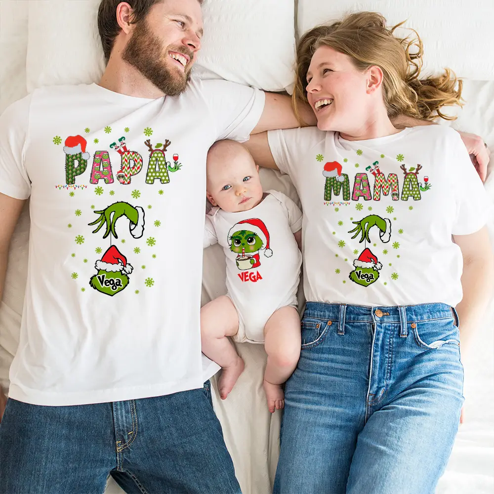 💚 Pack 3 camisetas personalizadas Navidad - Familia grinch 🎅