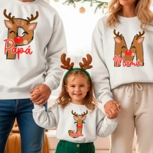 Pack sudaderas navideñas personalizadas “Familia Reno Alfabeto” 🦌🎄