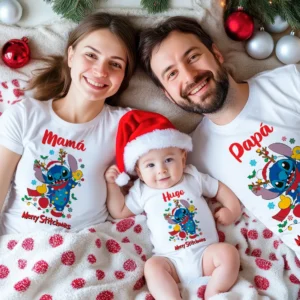 💙 Pack 3 camisetas personalizadas Navidad - Familia Stitch