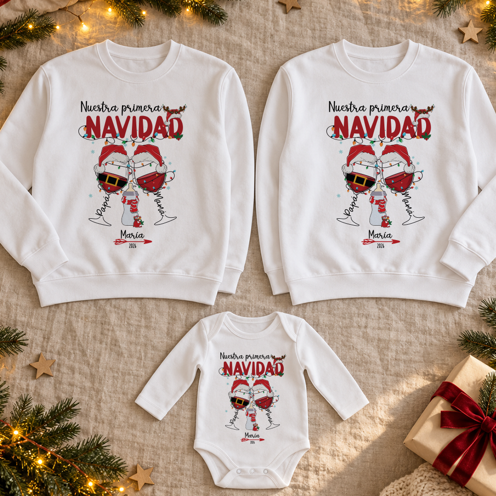 Pack familiar “Nuestra primera Navidad juntos 2026” Diseño Copas Brindis - Imagen 3