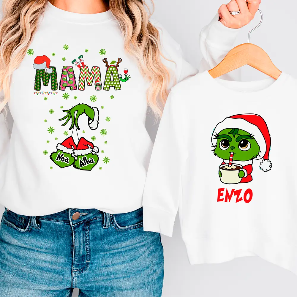💚 Pack 2 Sudaderas Personalizadas Navidad 2025 — Diseño Grinch 🎄