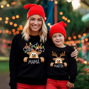🦌 Pack 2 Sudaderas Personalizadas Navidad 2025 — Diseño Reno 🎄