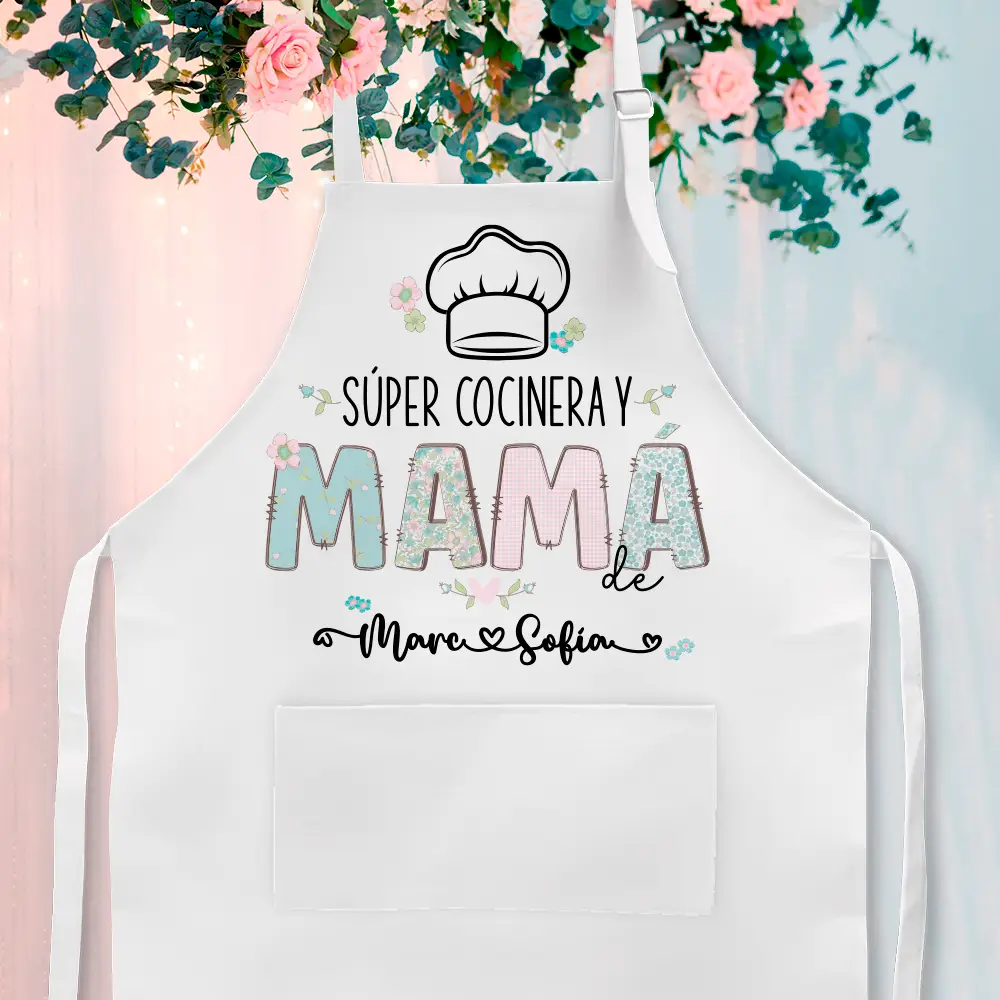 Delantal personalizado "Súper cocinera y mamá de" - Imagen 3