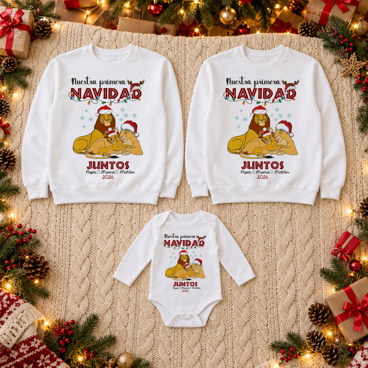 Pack familiar “Nuestra primera Navidad juntos 2026” 🦁 Diseño Familia de Leones Personalizado - Imagen 4