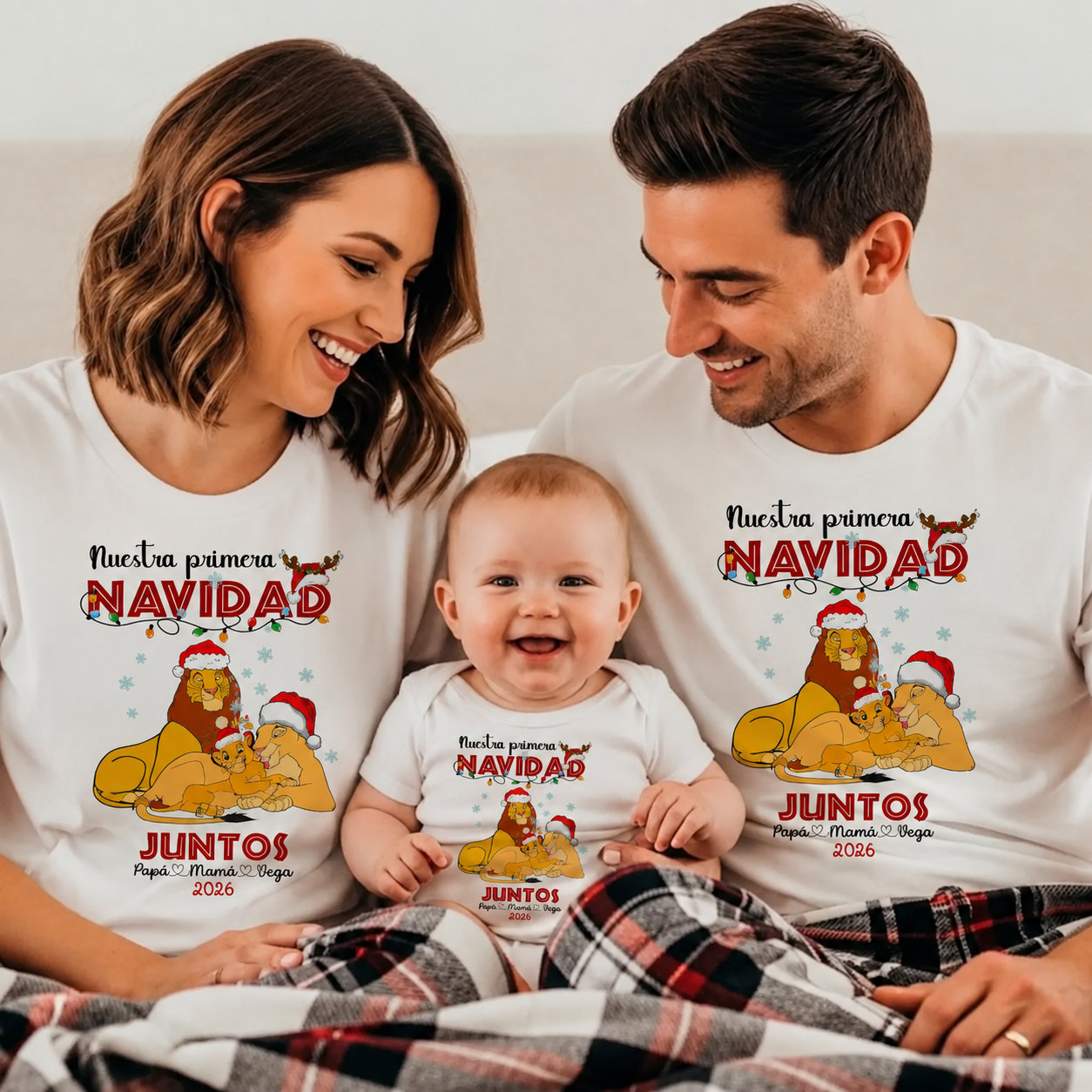 Pack familiar “Nuestra primera Navidad juntos 2026” 🦁 Diseño Familia de Leones Personalizado