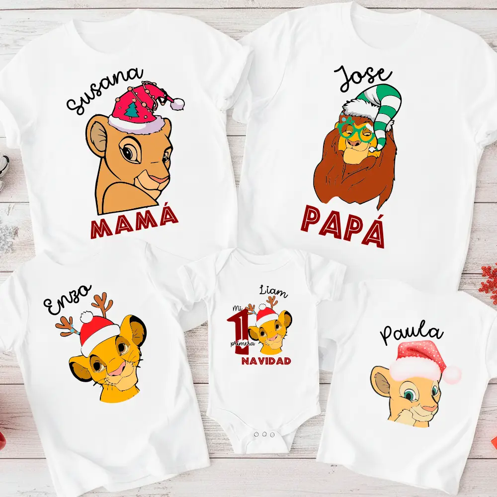 Pack 2 camisetas familiares Navidad estilo leoncitos | Personalizadas con nombres - Imagen 3