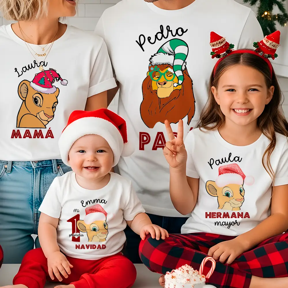Pack 2 camisetas familiares Navidad estilo leoncitos | Personalizadas con nombres - Imagen 2