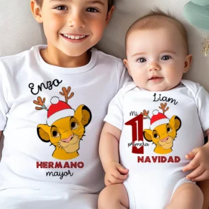 Pack 2 camisetas familiares Navidad estilo leoncitos | Personalizadas con nombres