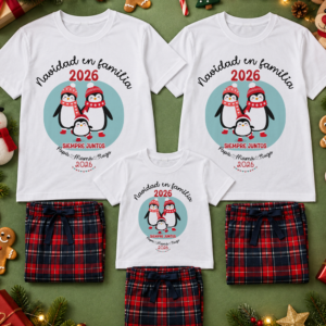 Pack de camisetas personalizadas de pingüinos «Navidad en familia · Siempre juntos» 🐧🎄